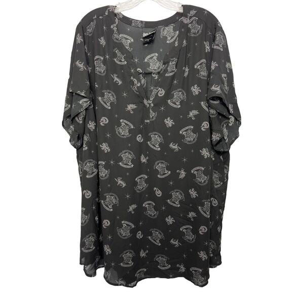 Harry Potter Hogwarts Logo Semi Sheer V Neck Blouse 4 - Picture 1 of 7